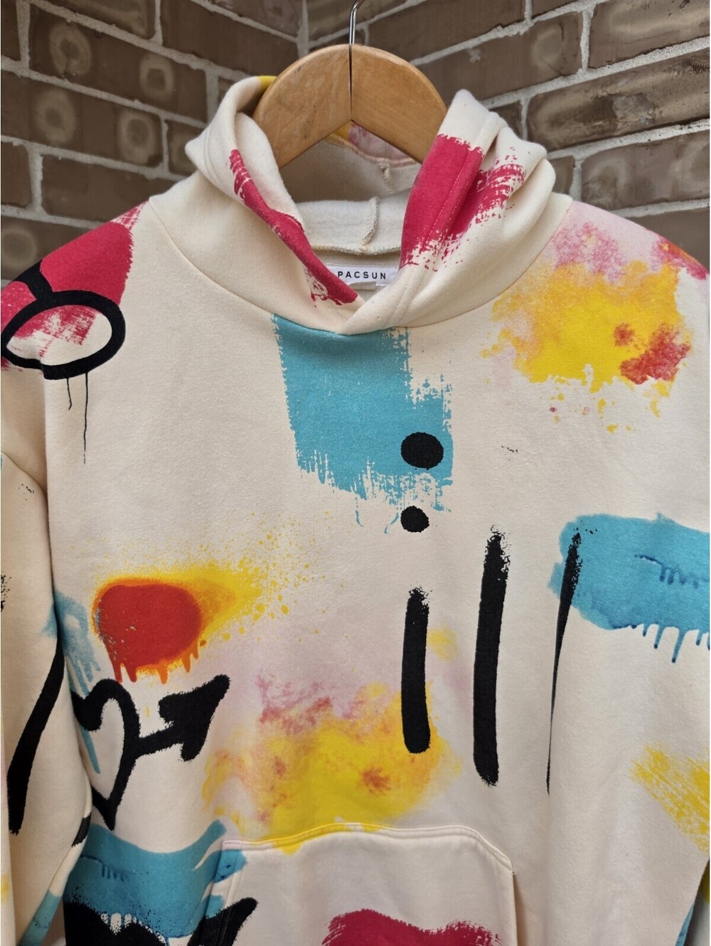 PacSun Men's Medium Abstract Graffiti Paint Splatter Pullover Hoodie Multicolor